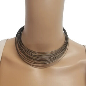 EXPRESS MULTILAYERED SILVERTONED STEEL WIRE COLLAR NECKLACE